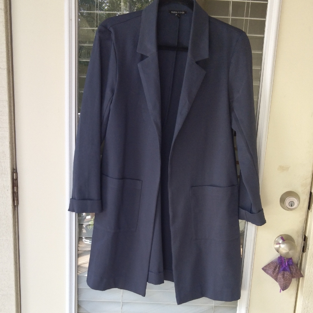Eileen Fisher Slate Blue Trench Like Coat